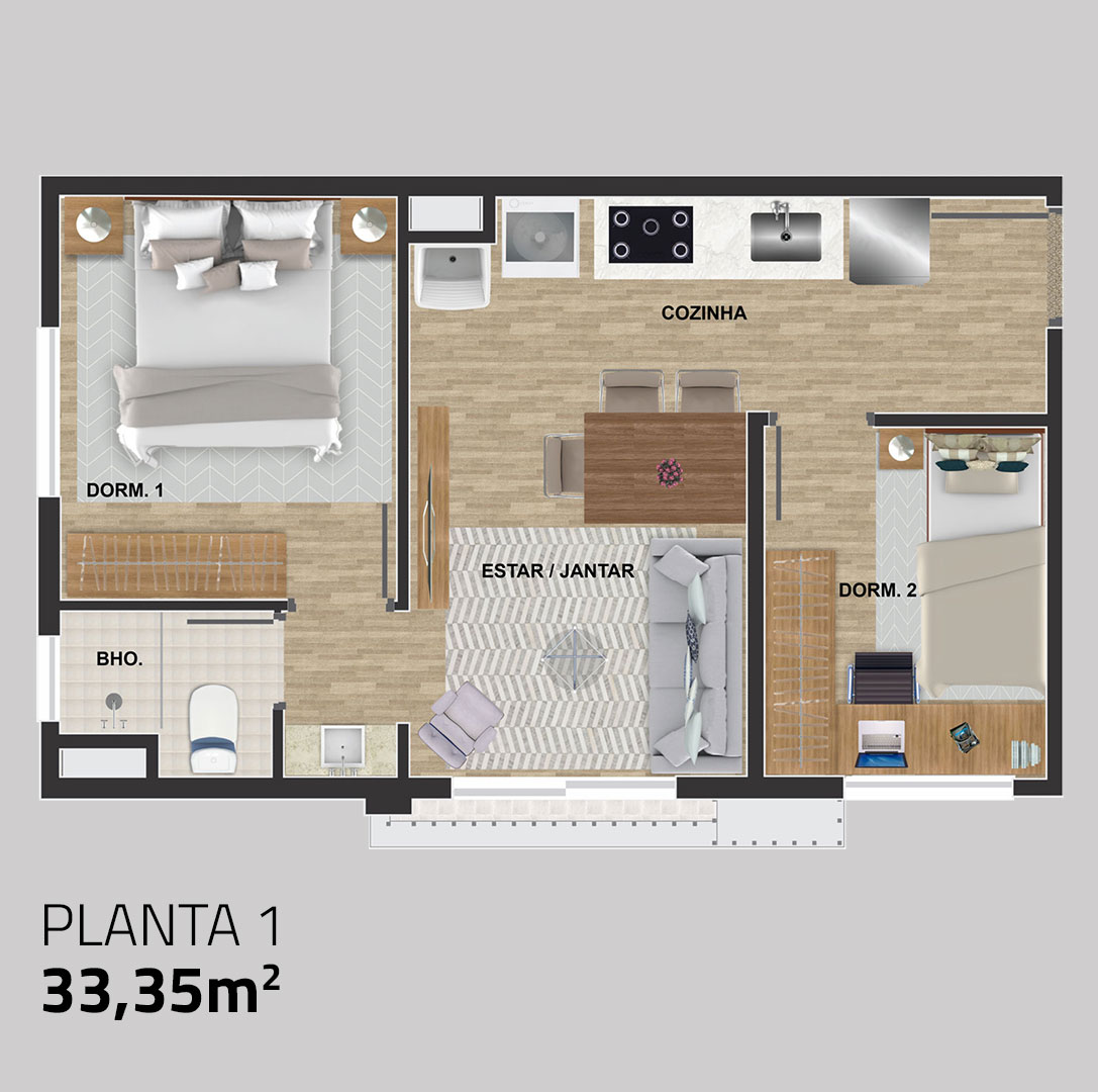 Apto. Tipo 1 - 33,35m²