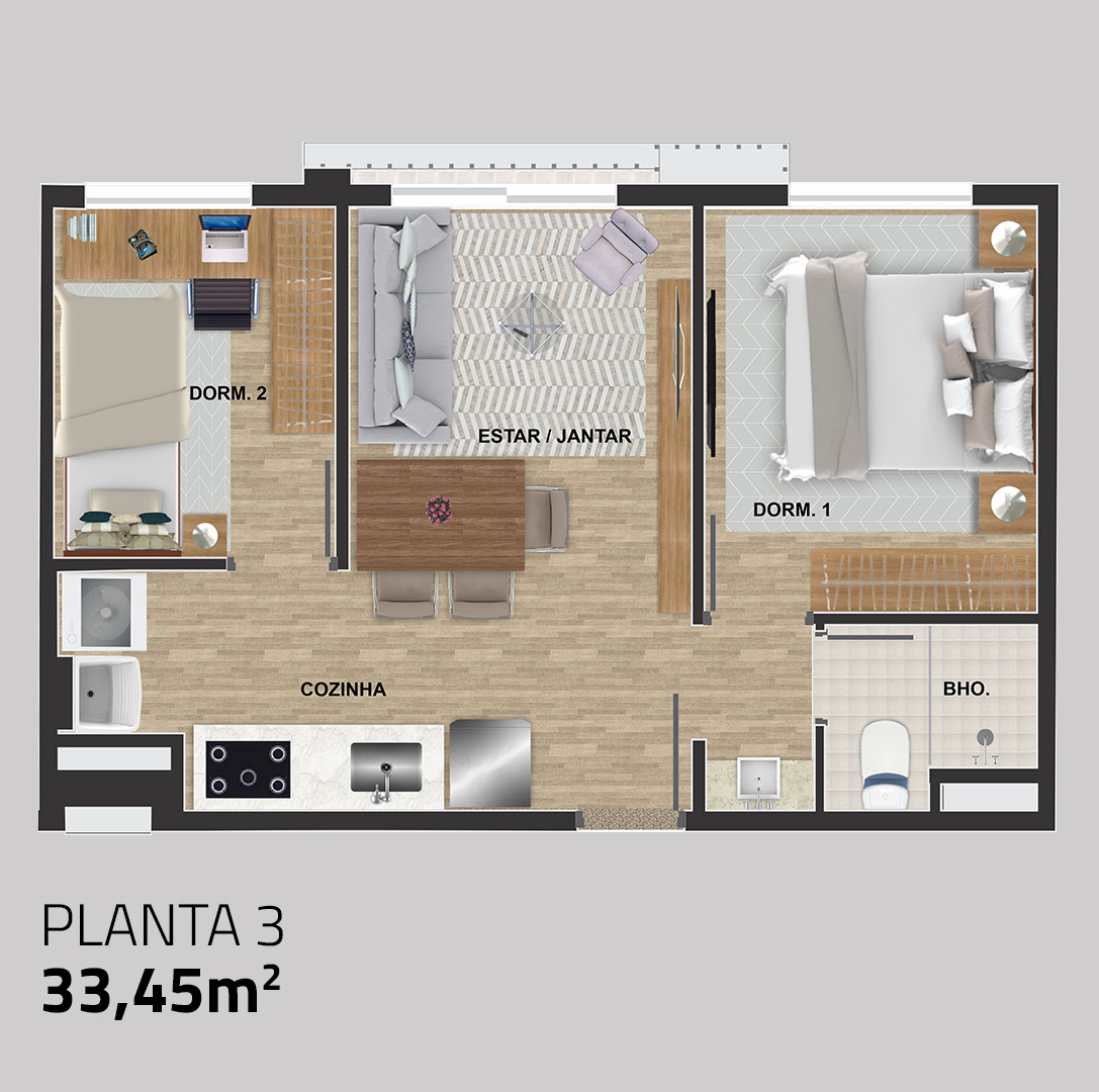 Apto. Tipo 3 - 33,45m²