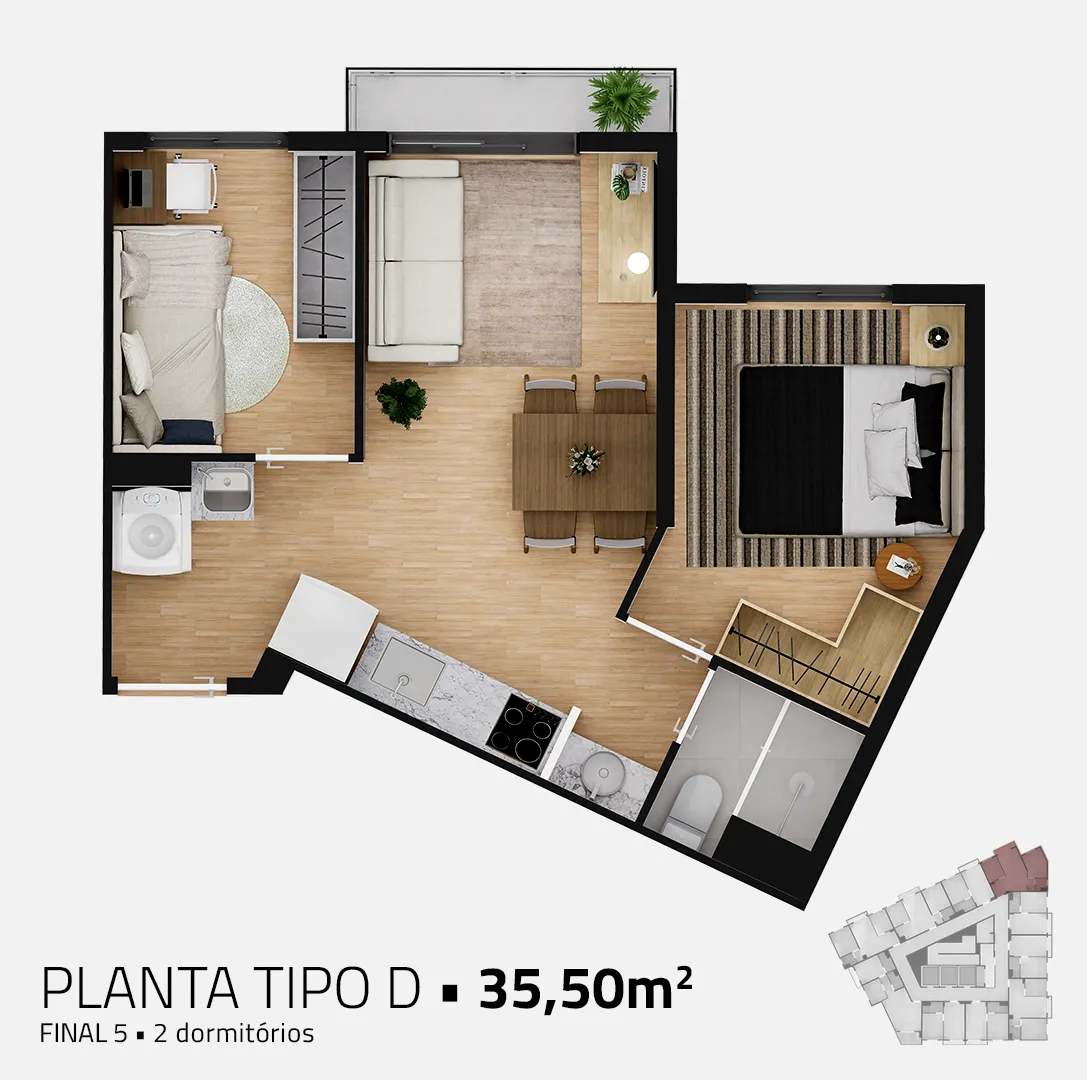 Apto. Tipo D - 35,50 m2 - 2 dorms.